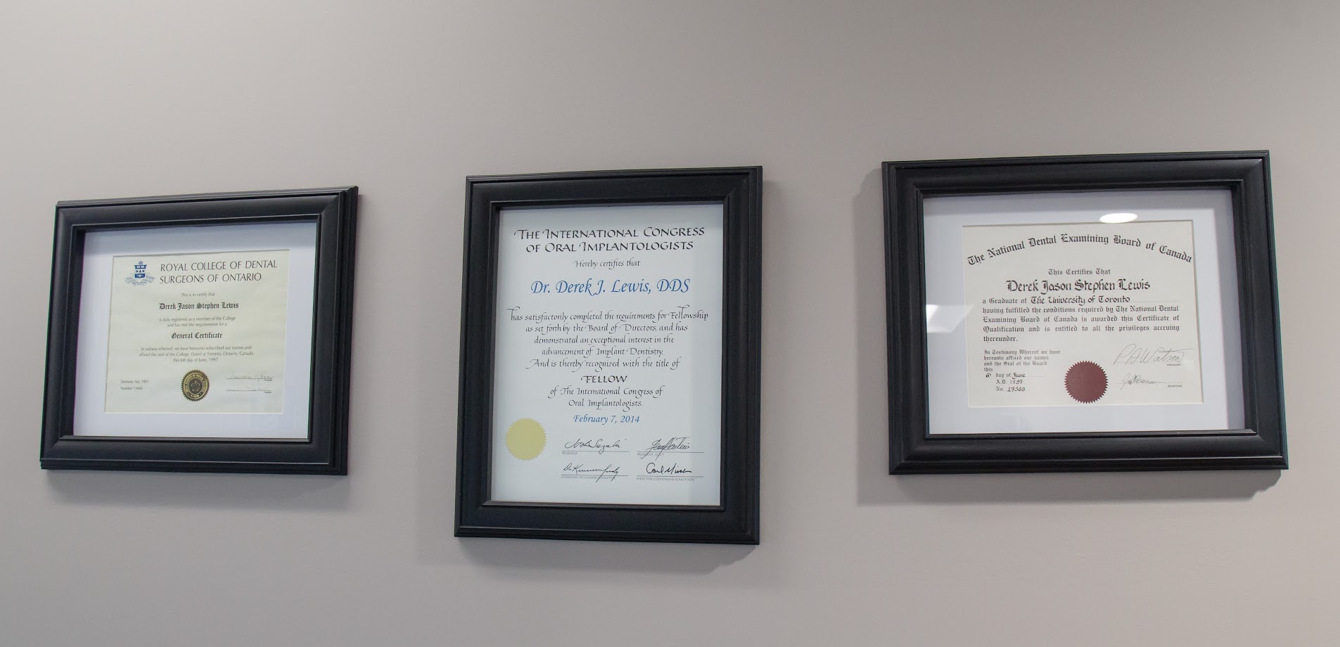 Dr. Lewis's professional credentials on display at Long Lake Family Dentistry